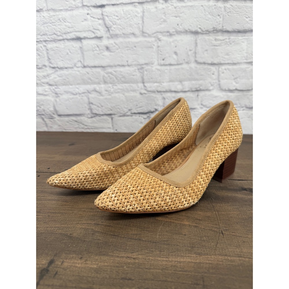Vince Camuto Raffia Woven Block Heel Pumps Coastal Chic Old Money Quiet Luxury 7 - Picture 2 of 13